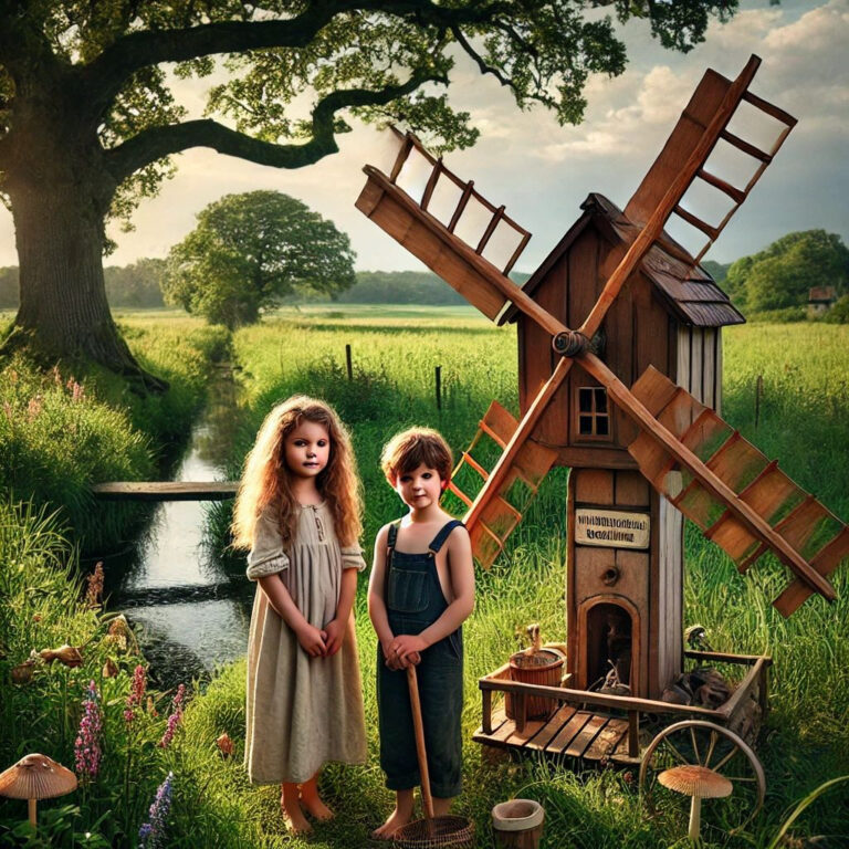 A peaceful scene in a rural village in Schleswig Holstein showing two children Celine 8 years old and Paul 7 years old standing proudly beside